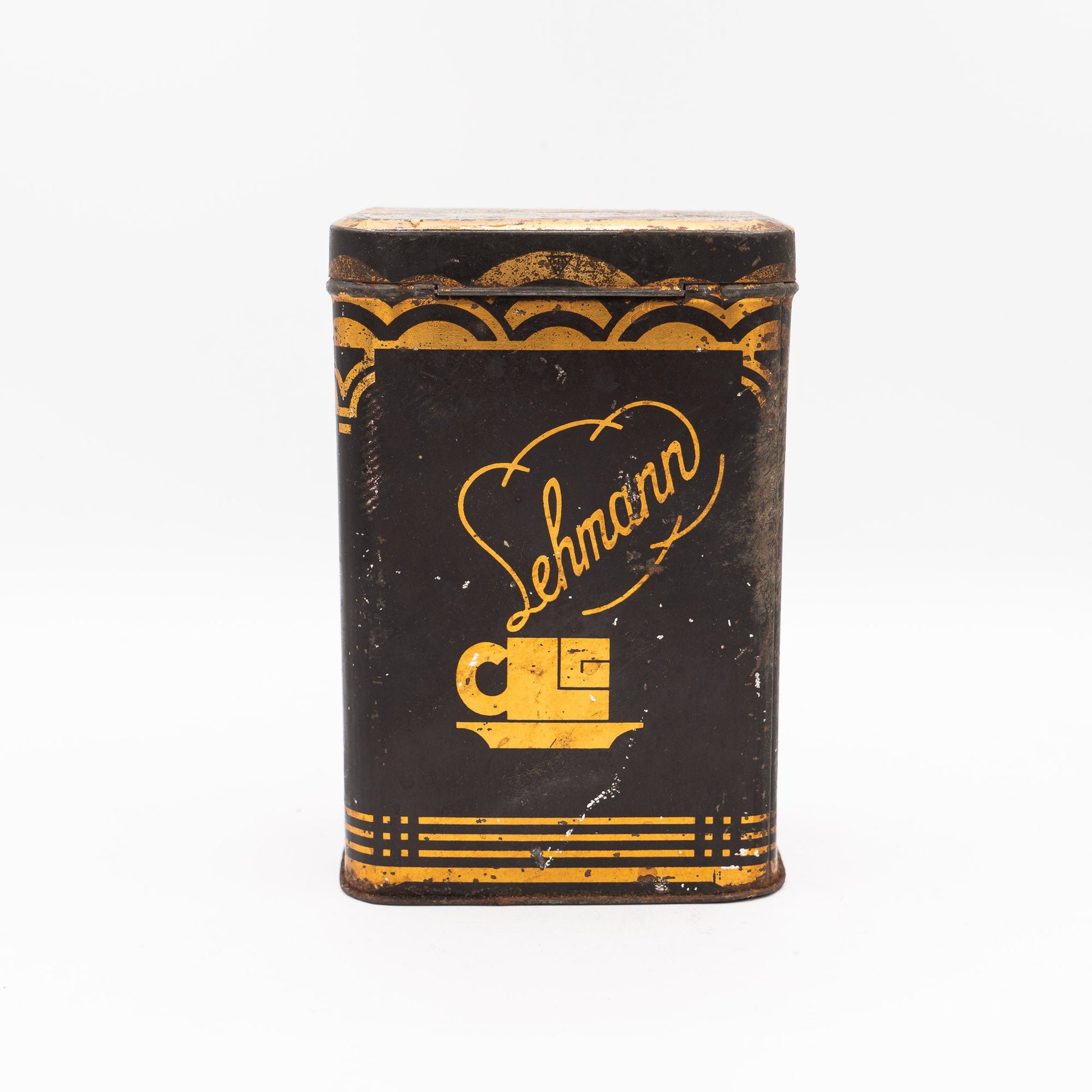 Lehmann Kaffee Advertising Tin, Leipzig - Black & Gold - 1940s–50s - Advertising Tin - The Vintage Tales