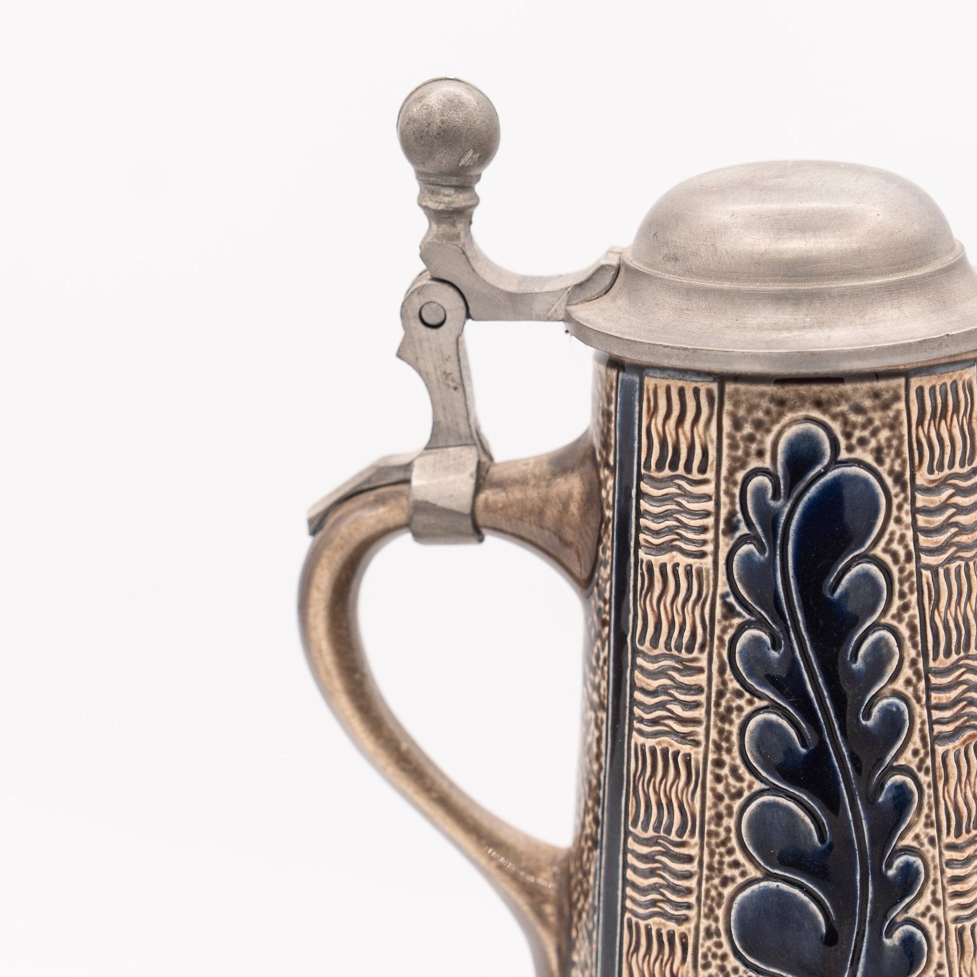 Mid - Century Salt - Glazed Bierstein with Pewter Lid - Marzy Remy - 1960s - Pitcher & Jugs - The Vintage Tales