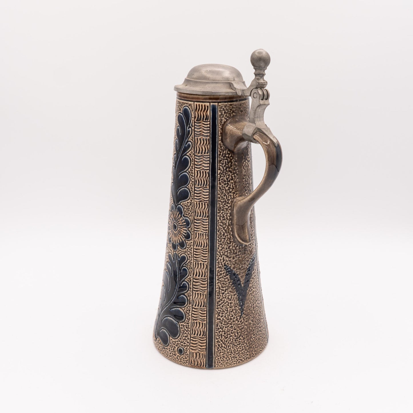 Mid - Century Salt - Glazed Bierstein with Pewter Lid - Marzy Remy - 1960s - Pitcher & Jugs - The Vintage Tales