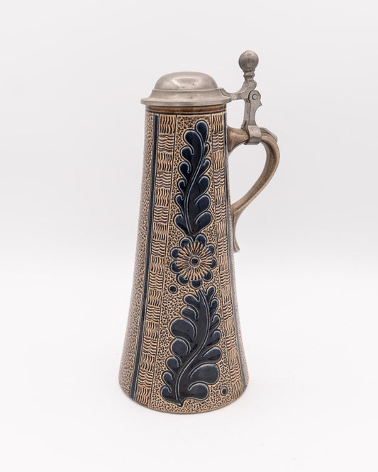 Mid - Century Salt - Glazed Bierstein with Pewter Lid - Marzy Remy - 1960s - Pitcher & Jugs - The Vintage Tales