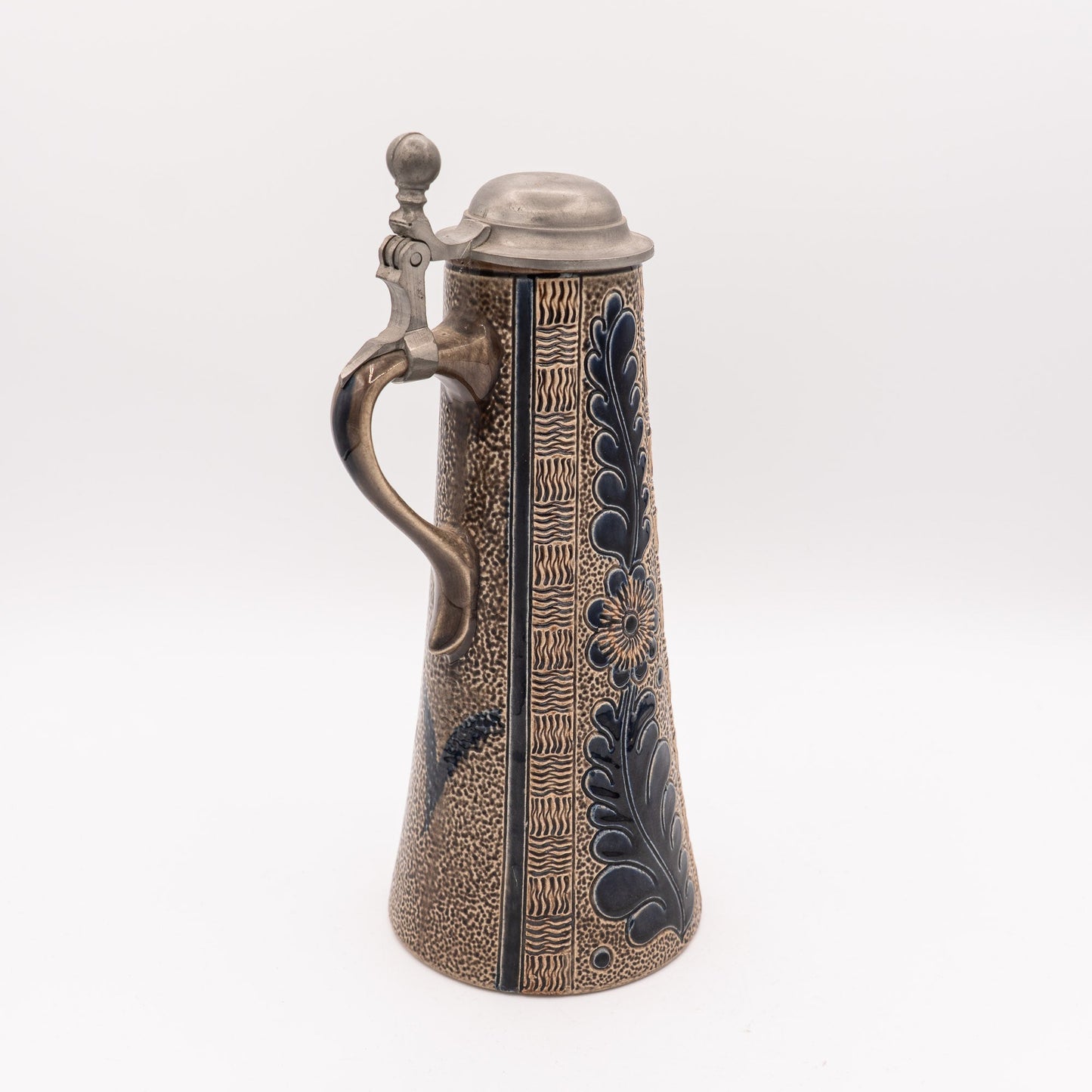 Mid - Century Salt - Glazed Bierstein with Pewter Lid - Marzy Remy - 1960s - Pitcher & Jugs - The Vintage Tales