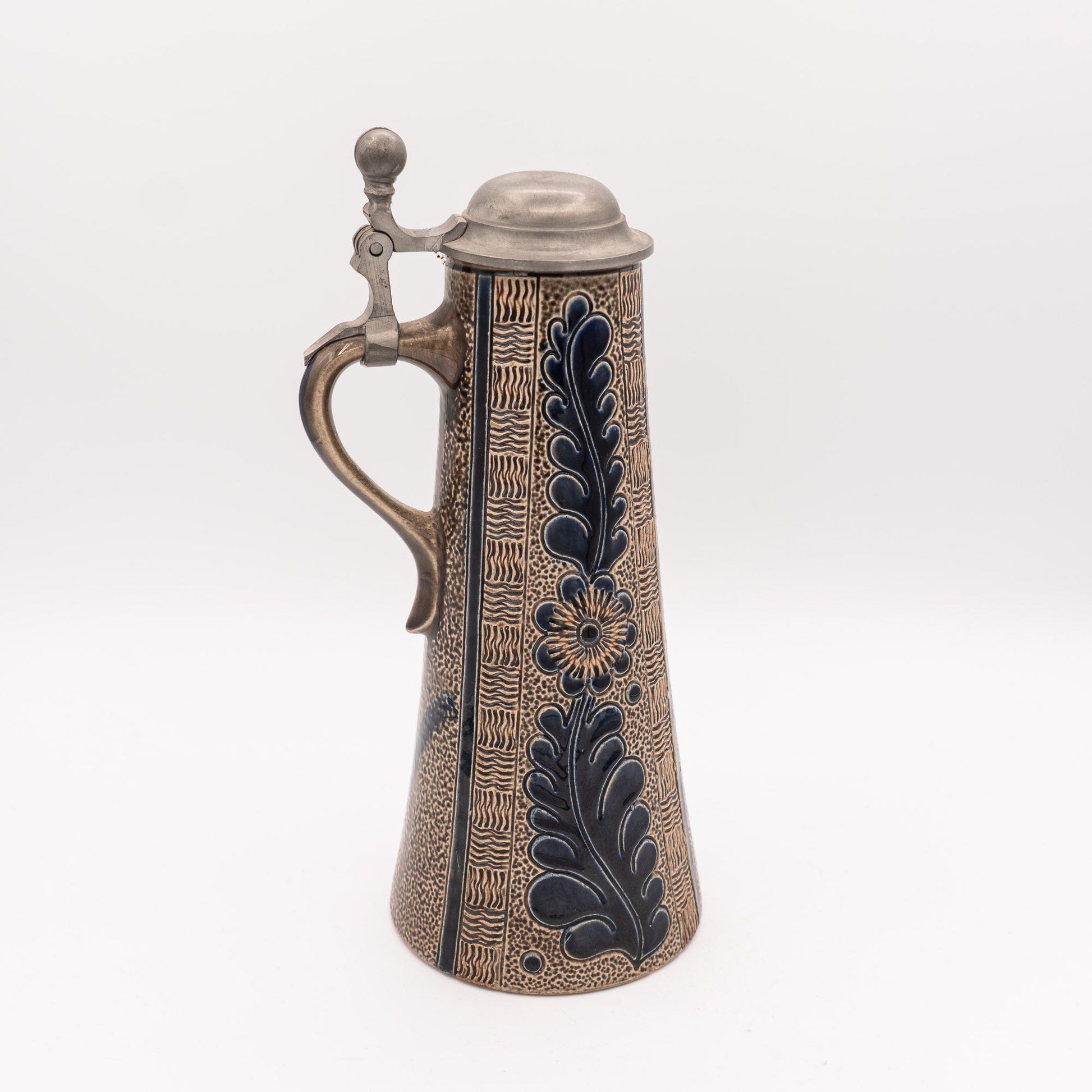 Mid - Century Salt - Glazed Bierstein with Pewter Lid - Marzy Remy - 1960s - Pitcher & Jugs - The Vintage Tales