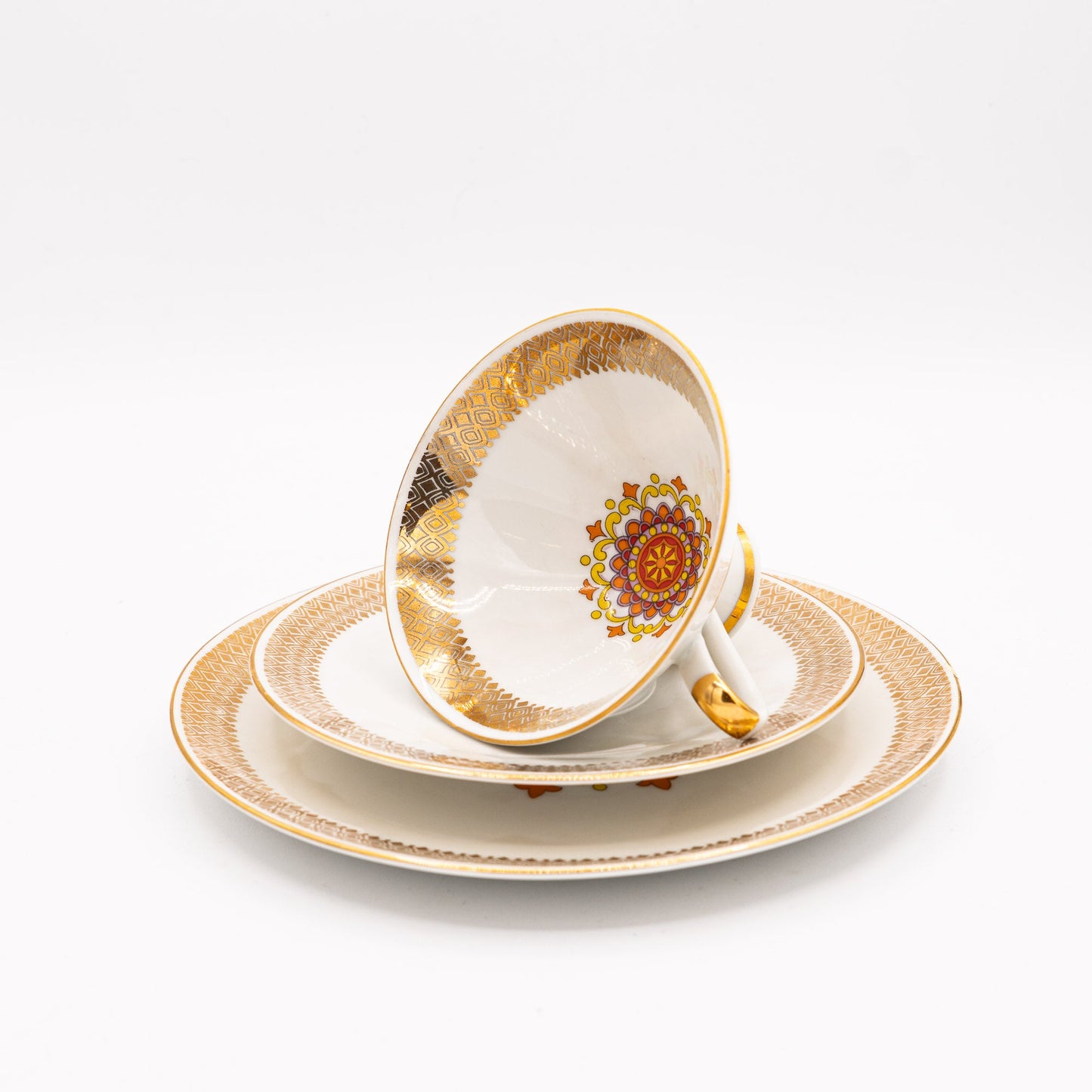 Mid - Century Teacup, Saucer and Plate Set - Orange Mandala - Winterling Röslau - 1950s - cup - The Vintage Tales