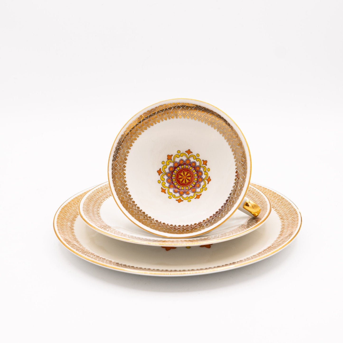 Mid - Century Teacup, Saucer and Plate Set - Orange Mandala - Winterling Röslau - 1950s - cup - The Vintage Tales