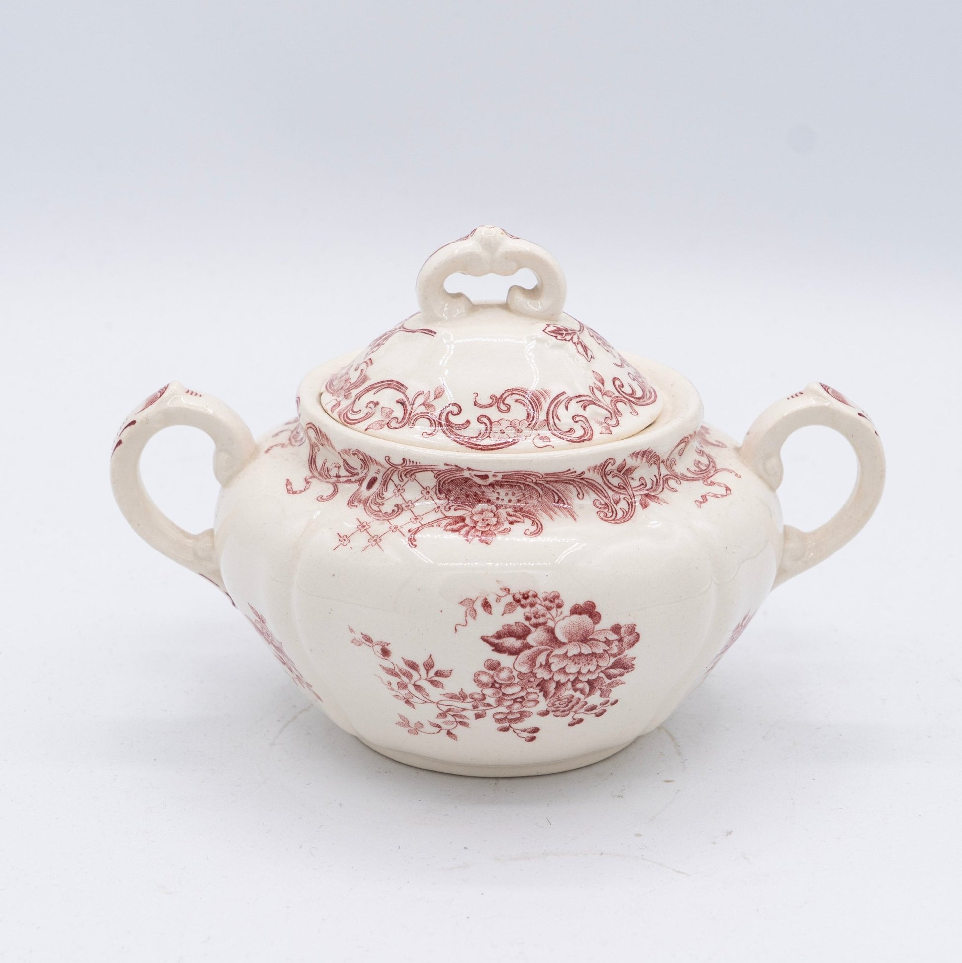 Pink Floral Transferware Sugar Bowl "Valeria" - Villeroy & Boch - 1920s - Sugar Bowl - The Vintage Tales