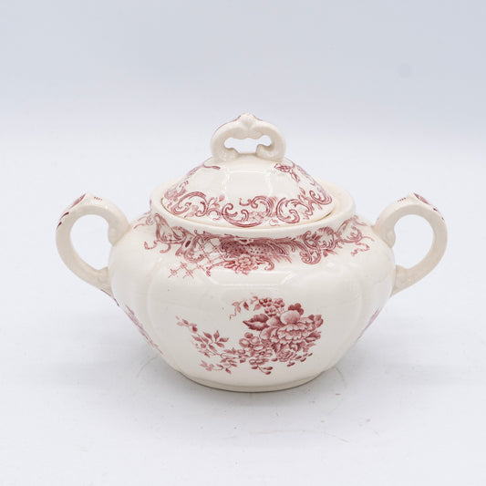 Pink Floral Transferware Sugar Bowl "Valeria" - Villeroy & Boch - 1920s - Sugar Bowl - The Vintage Tales