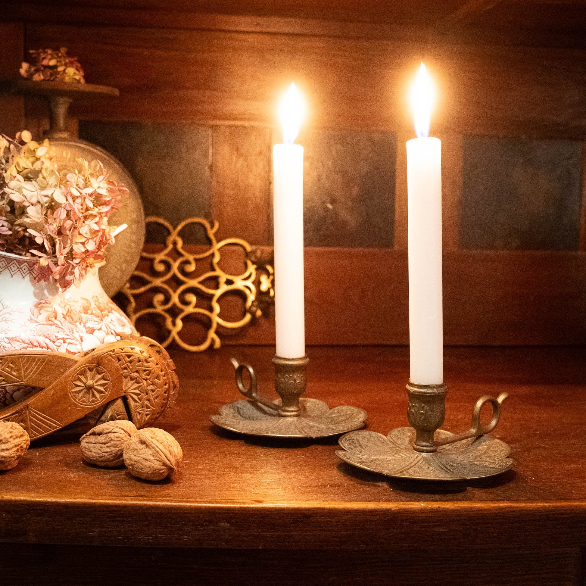 Set of Two Brass Candleholders - Italy - Early 20th Century - candle holder - The Vintage Tales