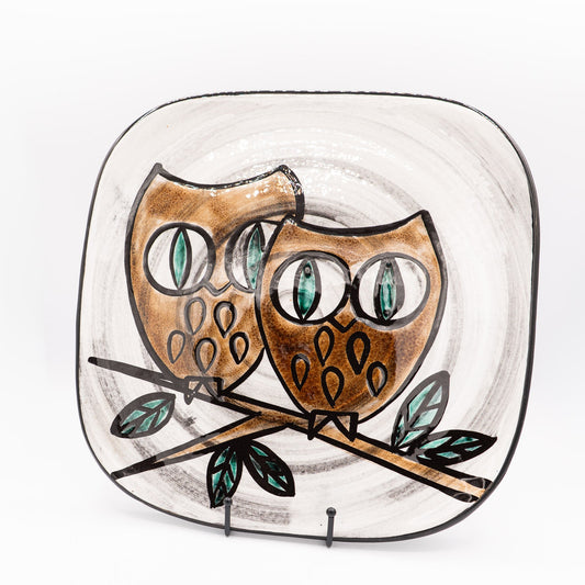 Swiss Mid - Century Plate – “Two Owls on a Branch” – Burkart Keramik - Serving Plate - The Vintage Tales