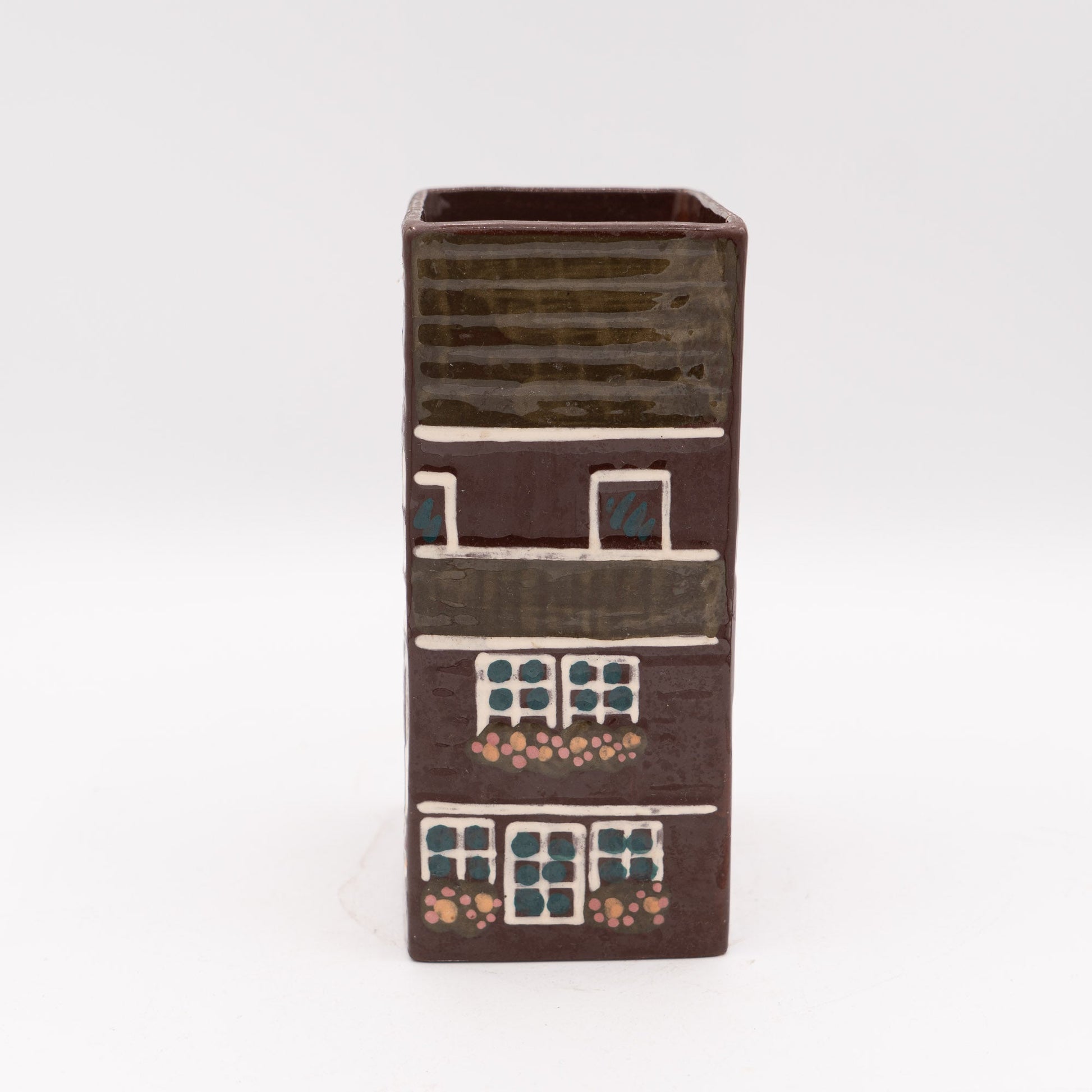 Swiss Mid - Century Vase – Rectangular “Swiss Farmhouse” Handarbeit – Burkart Keramik - Vase - The Vintage Tales
