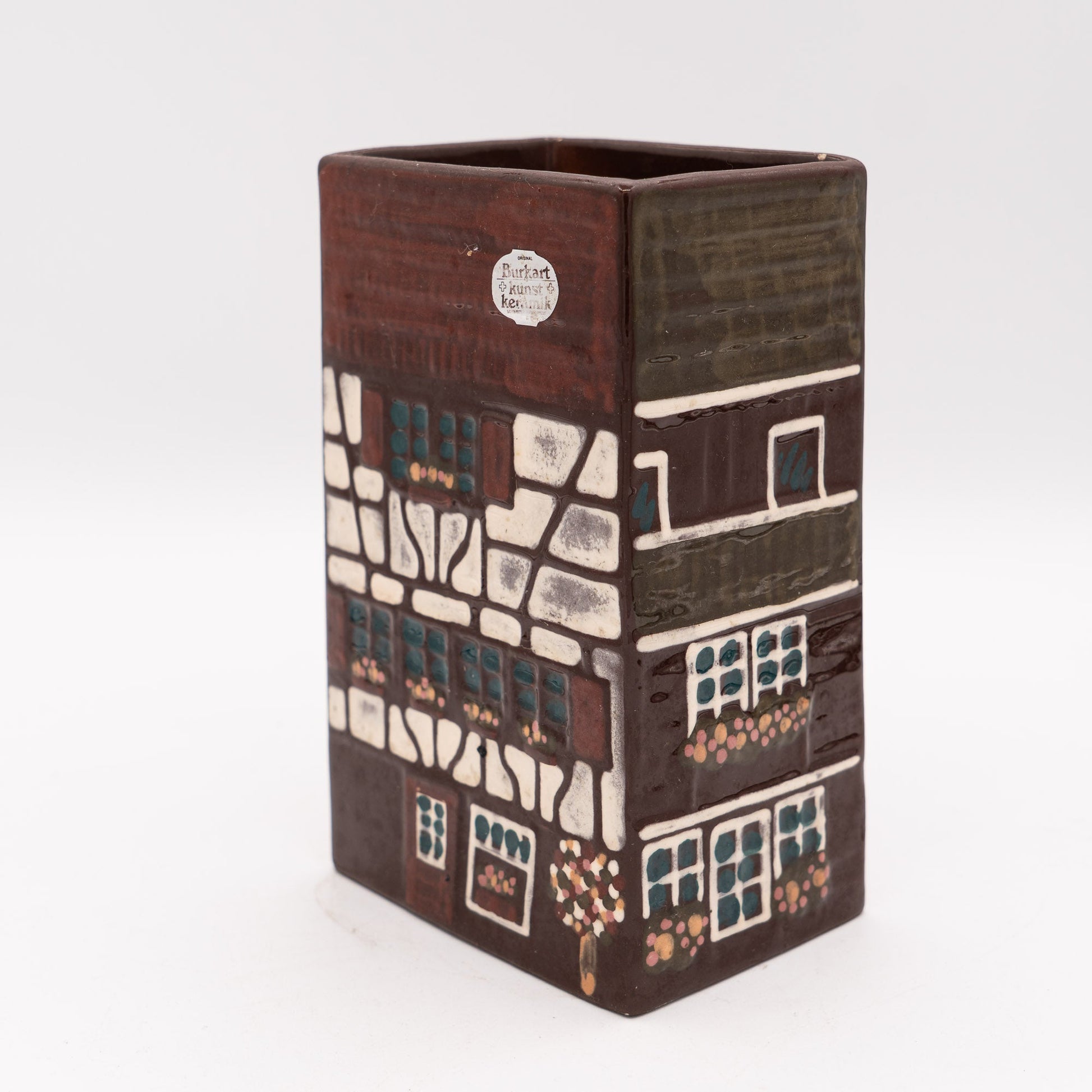 Swiss Mid - Century Vase – Rectangular “Swiss Farmhouse” Handarbeit – Burkart Keramik - Vase - The Vintage Tales