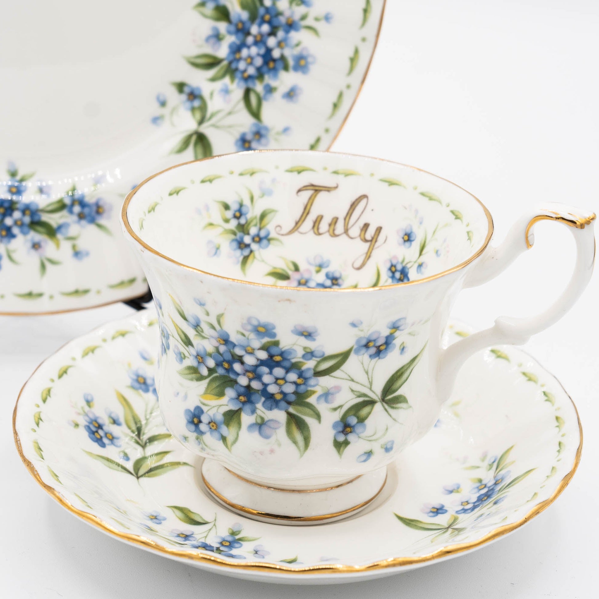 Vintage Forget-me-not Teacup Set with Plate July Royal Albert 1970