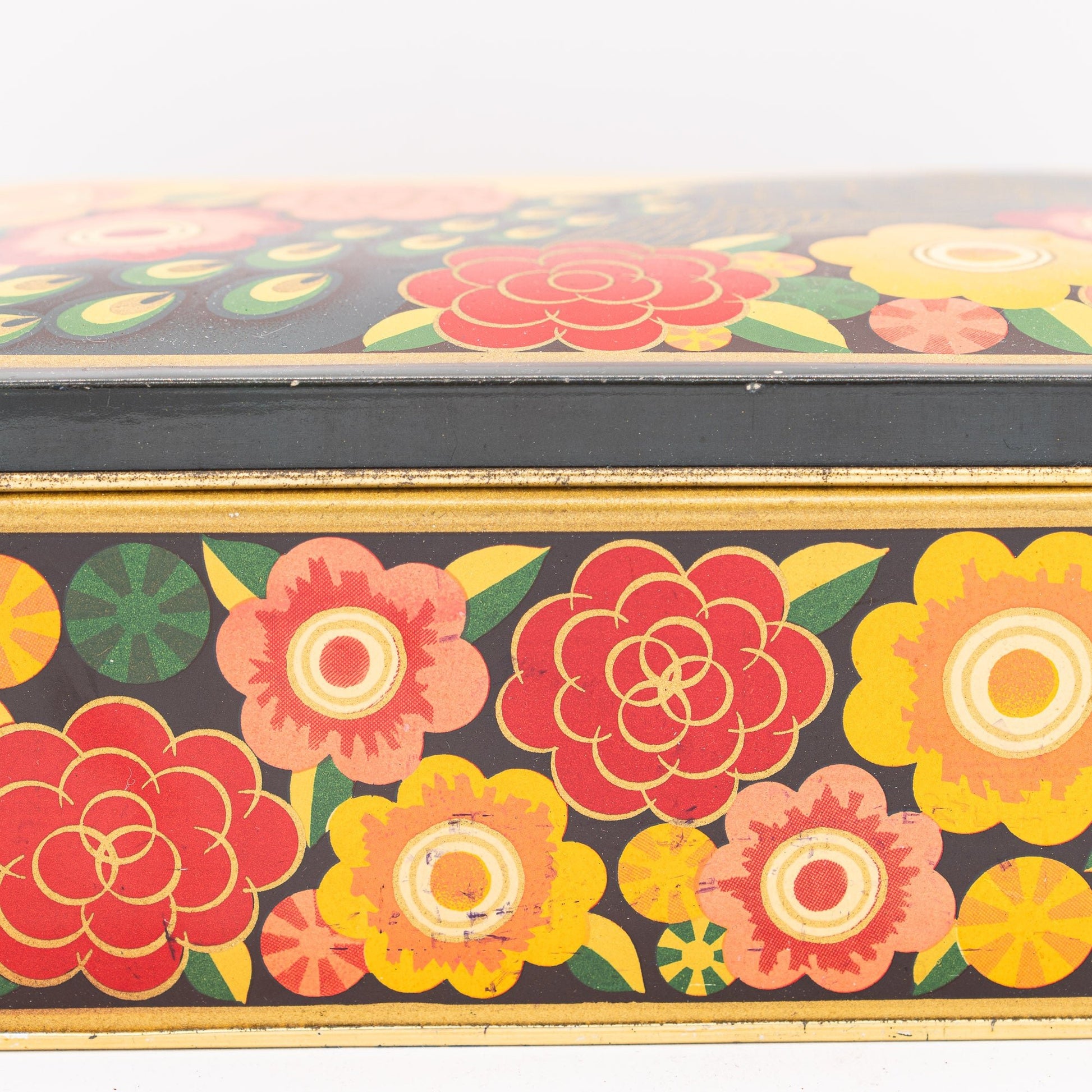 Vintage Peacock & Flowers Cookie Tin - Op Art - 1960/70s - Advertising Tin - The Vintage Tales