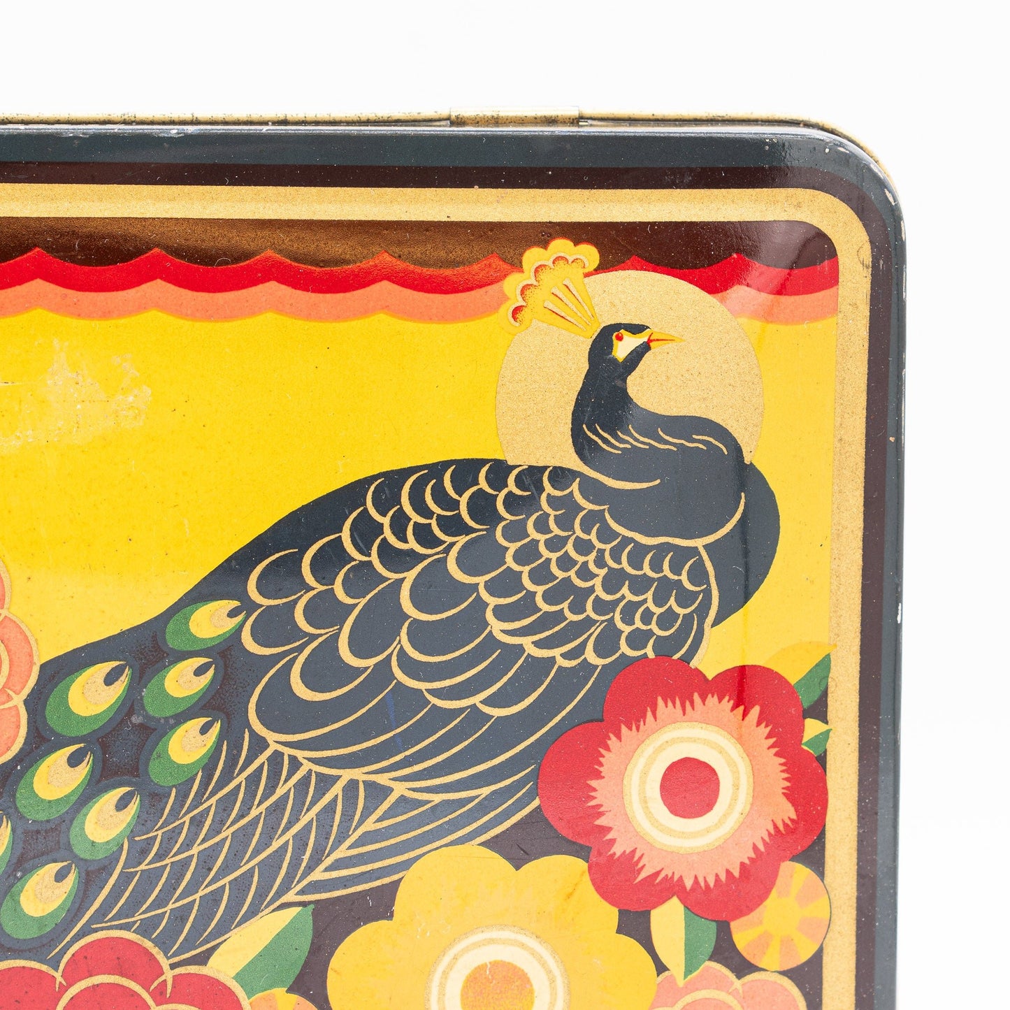 Vintage Peacock & Flowers Cookie Tin - Op Art - 1960/70s - Advertising Tin - The Vintage Tales
