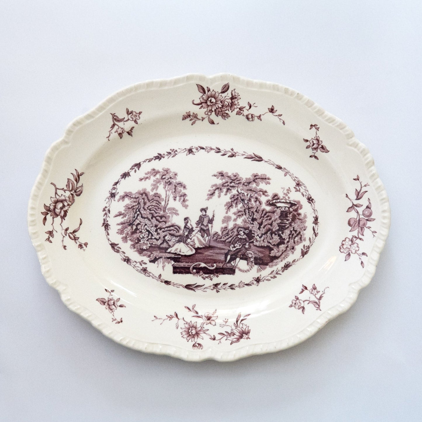 Vintage “Watteau” Oval Serving Platter - Purple/Mulberry Transferware - Mason's - 1950s - Serving Plate - The Vintage Tales