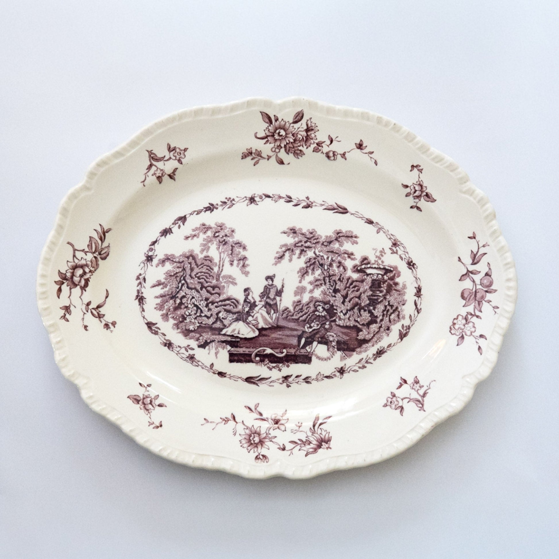 Vintage “Watteau” Oval Serving Platter - Purple/Mulberry Transferware - Mason's - 1950s - Serving Plate - The Vintage Tales