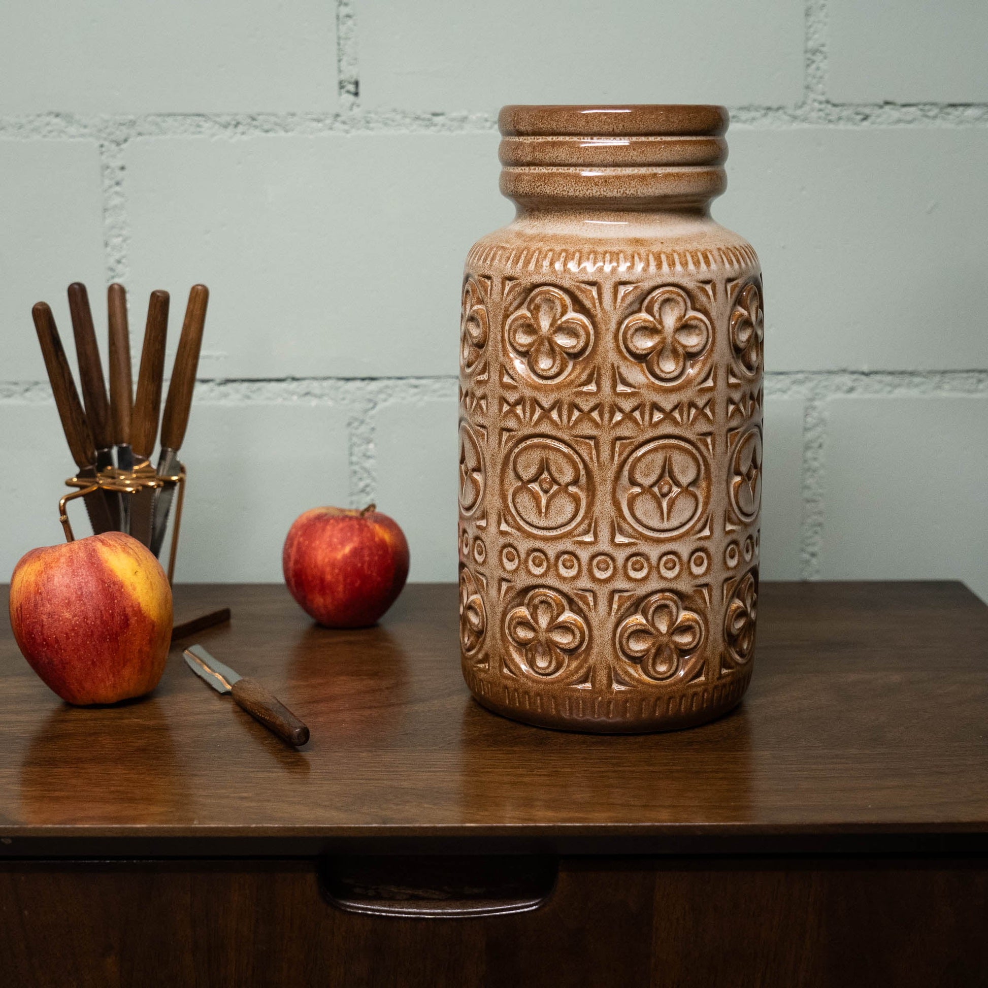 W. German Pottery Vase in Light Brown "Foligno" Decor - Form 289 - 27 - Scheurich - c1970s - Vase - The Vintage Tales