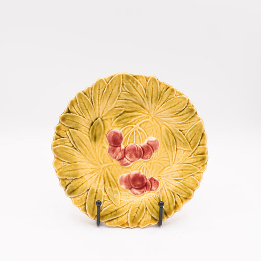 Yellow "Cerise" Majolica Plate - Sarreguemines - 1890s - Cake Plate - The Vintage Tales